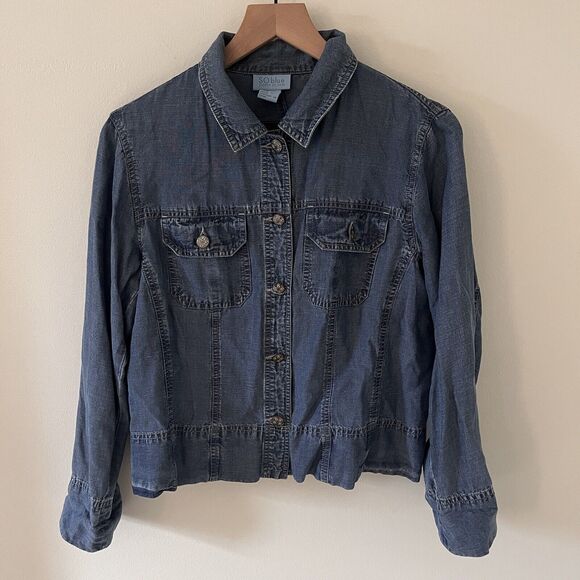 Sigrid Olsen So Blue Denim Button Down Collared Shirt Pockets - Size 8 - Picture 1 of 6